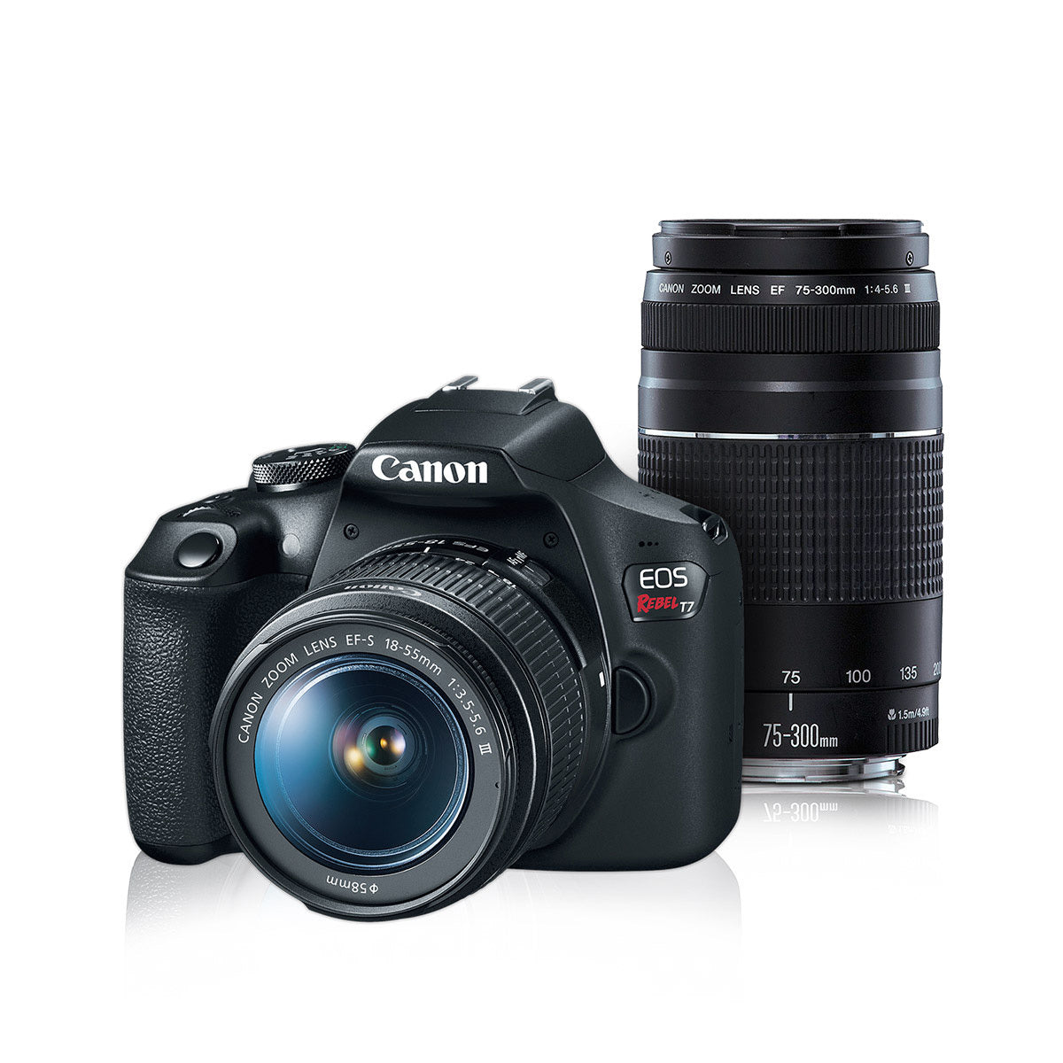 "EOS Rebel T7 con lente EF-S 18-55mm y lente EF 75-300mm III"